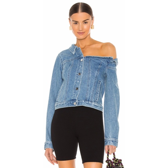 NEW Revolve RtA Rebecca One Shoulder Denim Jacket Natural Blue XS - Picture 1 of 17